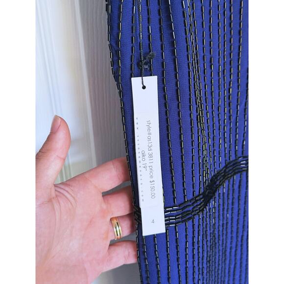 NWT Susana Monaco Beaded Aiko Lined Mini Dress Sleeveless Blue 4 Cocktail Event - Picture 5 of 7